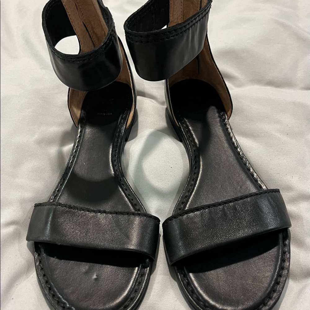 Frye Carson Ankle Zip Black Leather Sandals